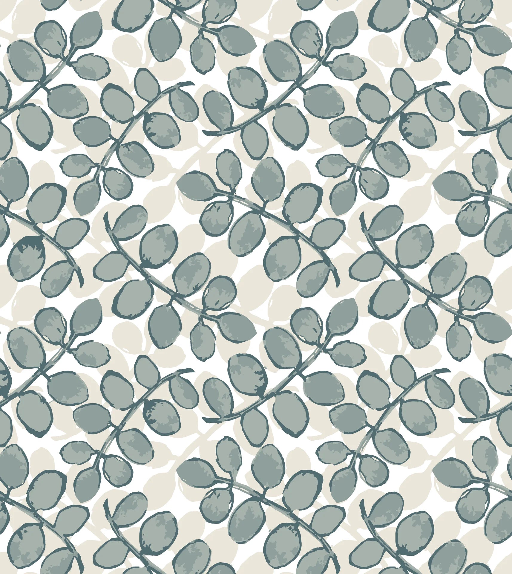 Textured gray botanical leaves peel and stick wallpaper - Silver Dollar