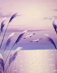 Silver Plumes lavender sunset pampas grass wallpaper creating ambiance in a serene bathroom