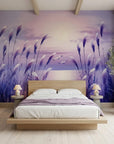Smooth lavender sunset pampas grass scenic peel and stick wallpaper - Silver Plumes