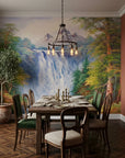 Silver Rush majestic mountain waterfall forest wallpaper adding character to a cozy bedroom