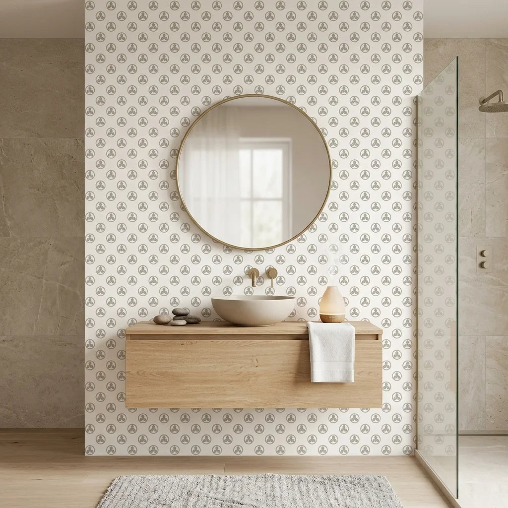 Silver Trefoil elegant grey and gold minimalist wallpaper as a feature wall in a bright home office