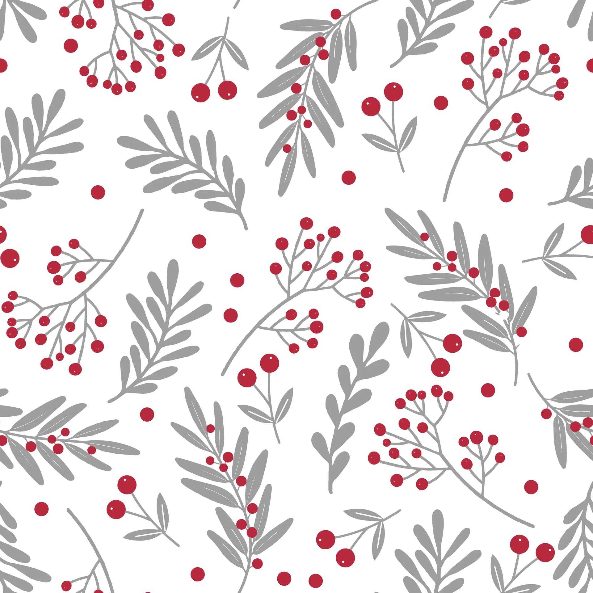 Silver & Berry modern red botanical wallpaper