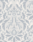 Smooth peel and stick wallpaper with blue grey damask - Silver Damascene