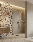 Sketch Anemone artistic floral wallpaper creating ambiance in a serene bathroom