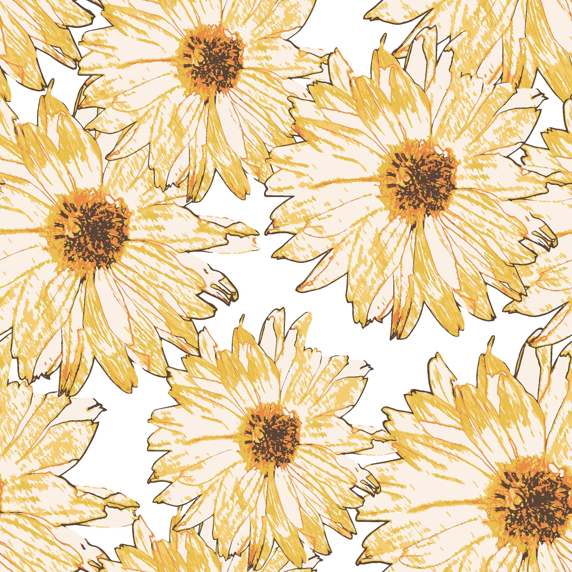 Sketch Bloom golden floral peel and stick wallpaper