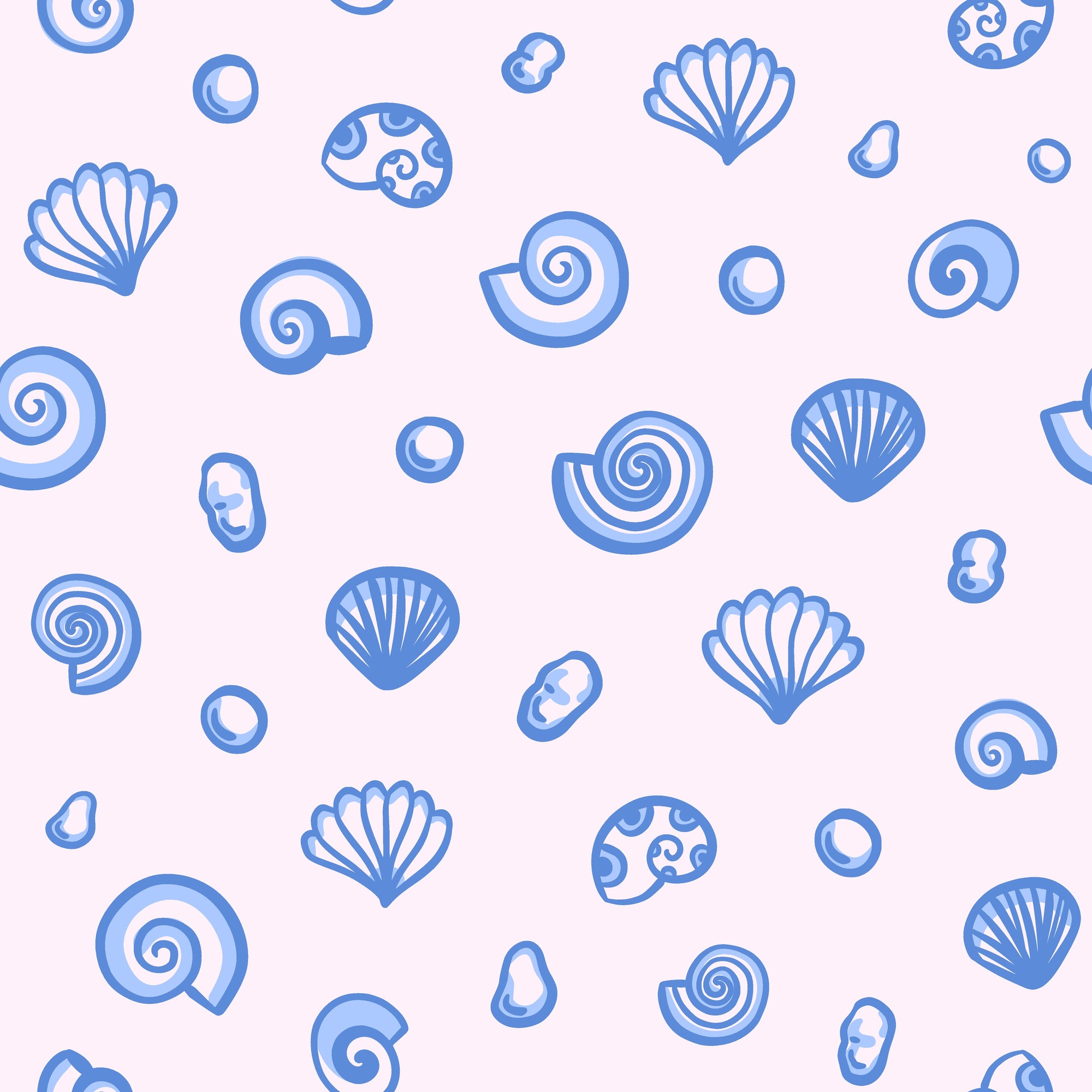 Smooth blue seashell peel and stick wallpaper for coastal bathrooms - Sketched Seashells