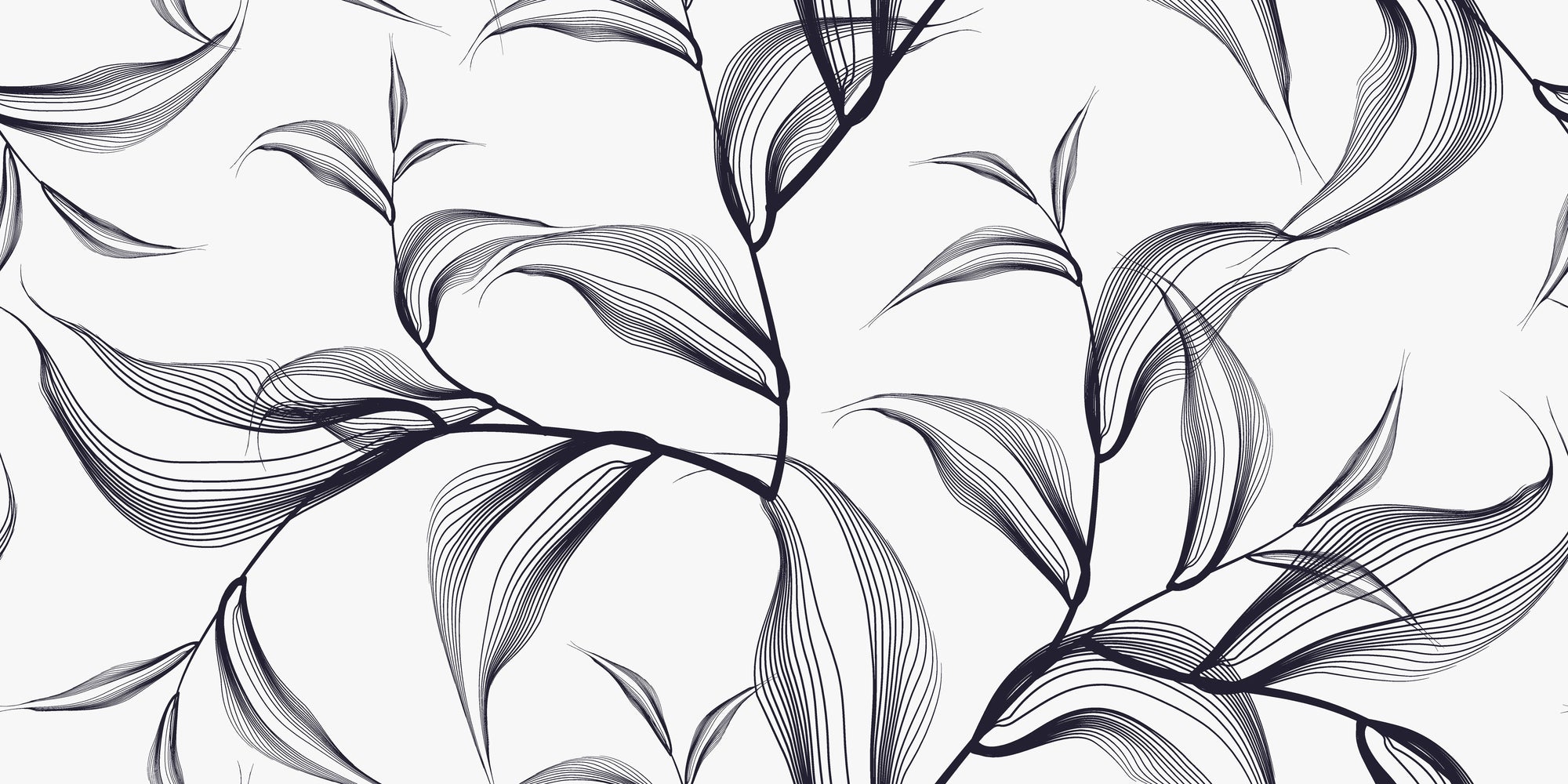Smooth peel and stick wallpaper with linear leaf sketches - Sketched Silence