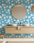 Sky Chalk playful crayon wallpaper creating ambiance in a serene bathroom