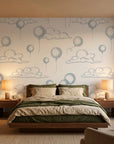 Sky Dreams sketchy cloud wallpaper adding character to a cozy bedroom