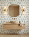 Sky Memory serene blue floral wallpaper creating ambiance in a serene bathroom