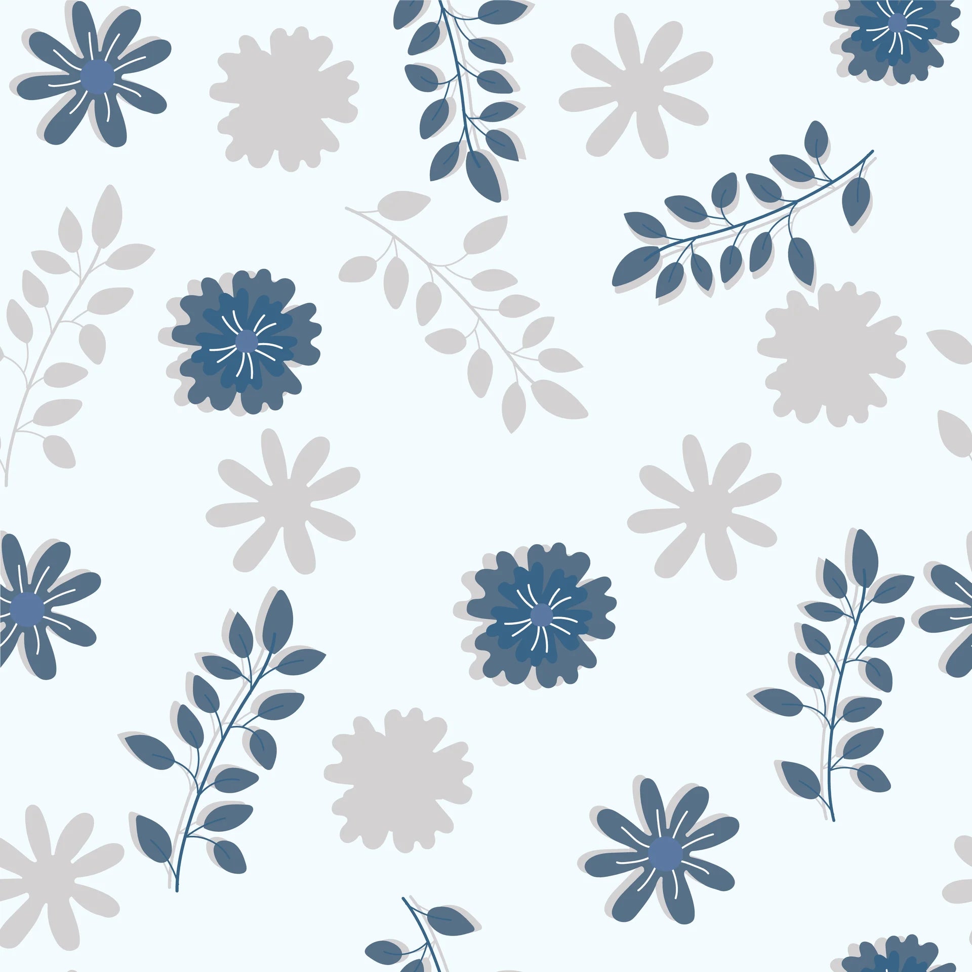 Smooth blue and grey floral peel and stick wallpaper with daisies - Slate Garden