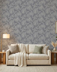 Matte grey stitched floral vine peel and stick wallpaper - Slate Sashiko
