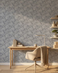 Matte grey stitched floral vine peel and stick wallpaper - Slate Sashiko adding character to a bedroom