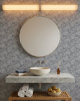 Matte grey stitched floral vine peel and stick wallpaper - Slate Sashiko as a feature wall in an office