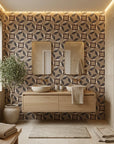 Sliced Radiance modern block wallpaper creating ambiance in a serene bathroom