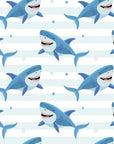 Striped light blue shark ocean pattern peel and stick wallpaper -Smiling Jaws