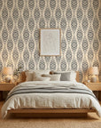 Smoke Ancestry grey geometric peel and stick wallpaper adding character to a cozy bedroom