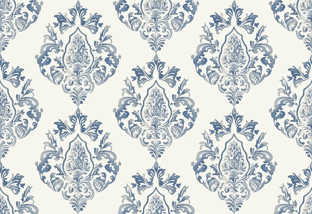 Soft Petal Rhapsody blue grey classic damask wallpaper