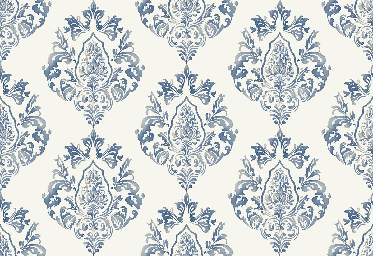 Soft Petal Rhapsody blue grey classic damask wallpaper