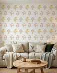 Soft Season pastel floral peel and stick wallpaper as a feature wall in a bright home office