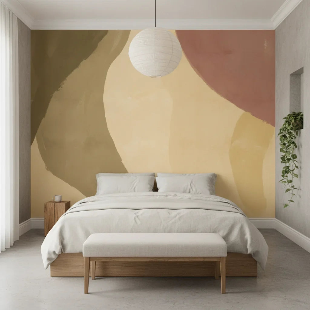 Soft Echo warm earthy abstract adding character to a cozy bedroom