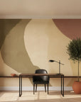 Soft Echo warm earthy abstract as a feature wall in a bright home office