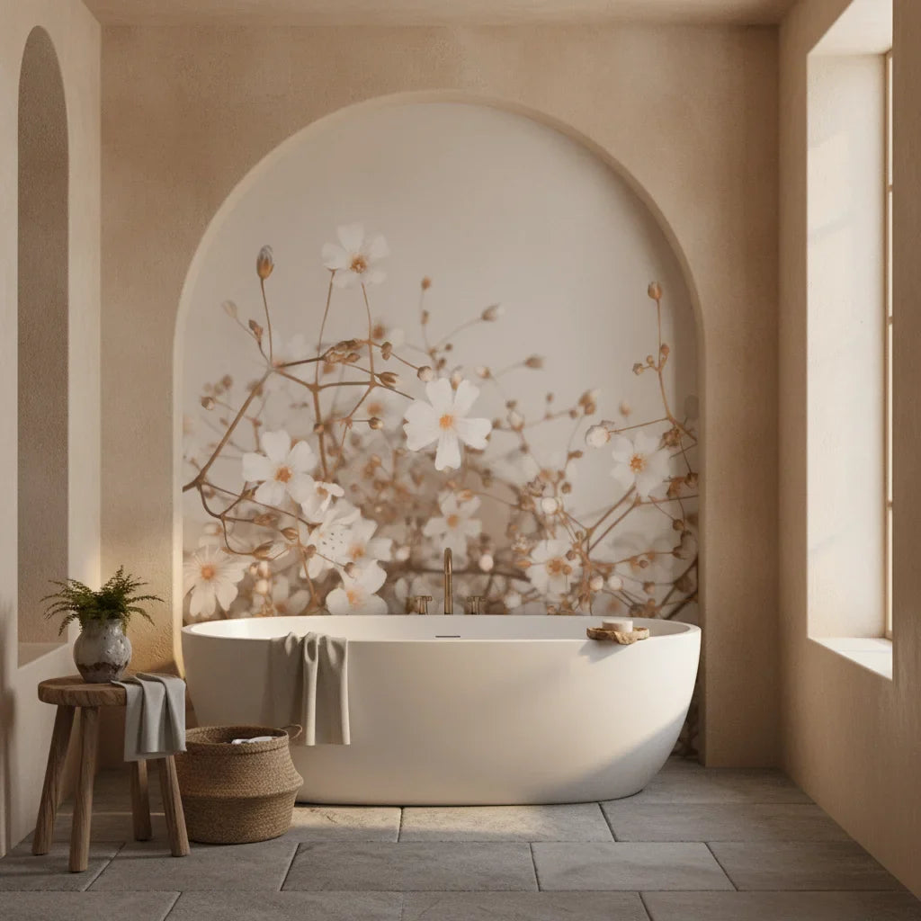 Soft Wash delicate botanical floral adding character to a cozy bedroom