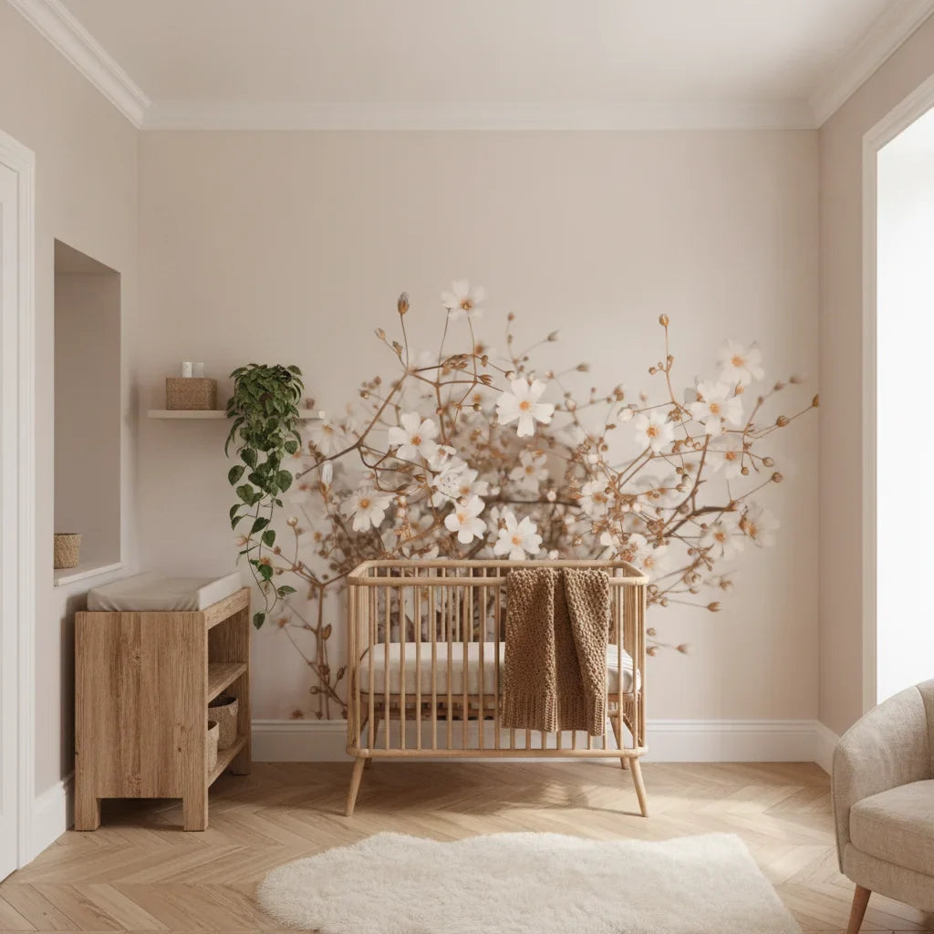 Soft Wash delicate botanical floral creating ambiance in a serene bathroom