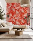Vibrant orange wallpaper featuring a white tropical palm leaf design (Solar Fronds)