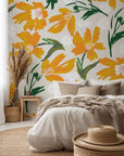Bright yellow and orange painterly floral peel and stick wallpaper - Solar Bloom