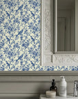 Smooth blue botanical songbird toile peel and stick wallpaper - Songbird Toile