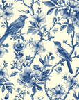 Smooth blue botanical songbird toile peel and stick wallpaper - Songbird Toile