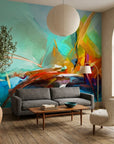 Canvas-like abstract turquoise and orange brushstroke peel and stick wallpaper - Spark & Sea