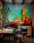 Spark & Sea vibrant abstract ocean wallpaper adding character to a cozy bedroom