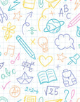 Colorful school supply doodle pattern grid peel and stick wallpaper -Spark Scribbles