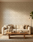 Speckled Calm neutral dot pattern wallpaper in a warm and inviting living room