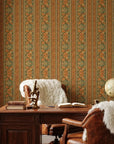Spice Bazaar ornate orange and teal damask wallpaper adding character to a cozy bedroom