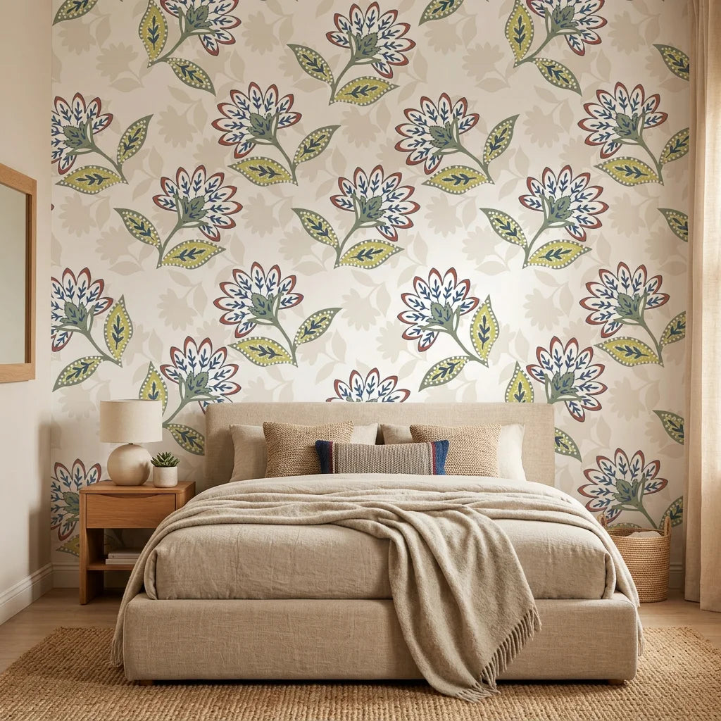Smooth folk botanical floral sprig peel and stick wallpaper - Spice Garden