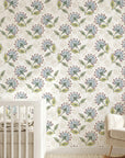 Smooth folk botanical floral sprig peel and stick wallpaper - Spice Garden adding character to a bedroom