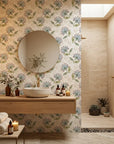 Smooth folk botanical floral sprig peel and stick wallpaper - Spice Garden as a feature wall in an office