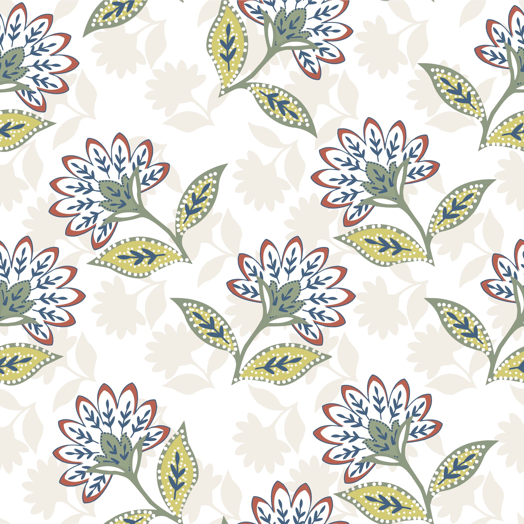 Smooth folk botanical floral sprig peel and stick wallpaper - Spice Garden creating ambiance in a bathroom