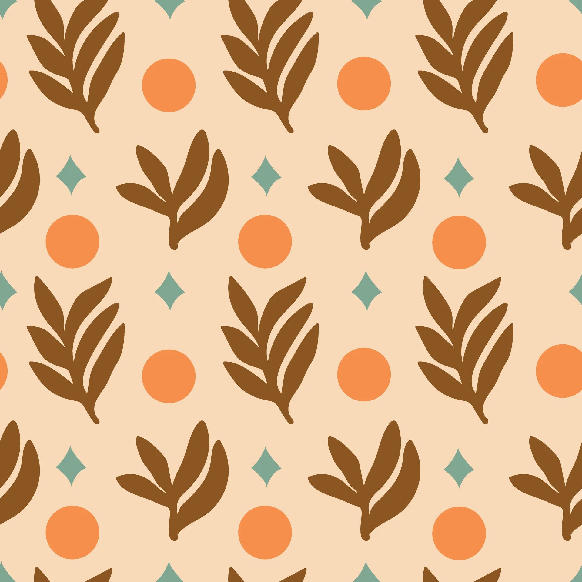 Matte terracotta frond peel and stick wallpaper with orange dots - Spice &amp; Frond