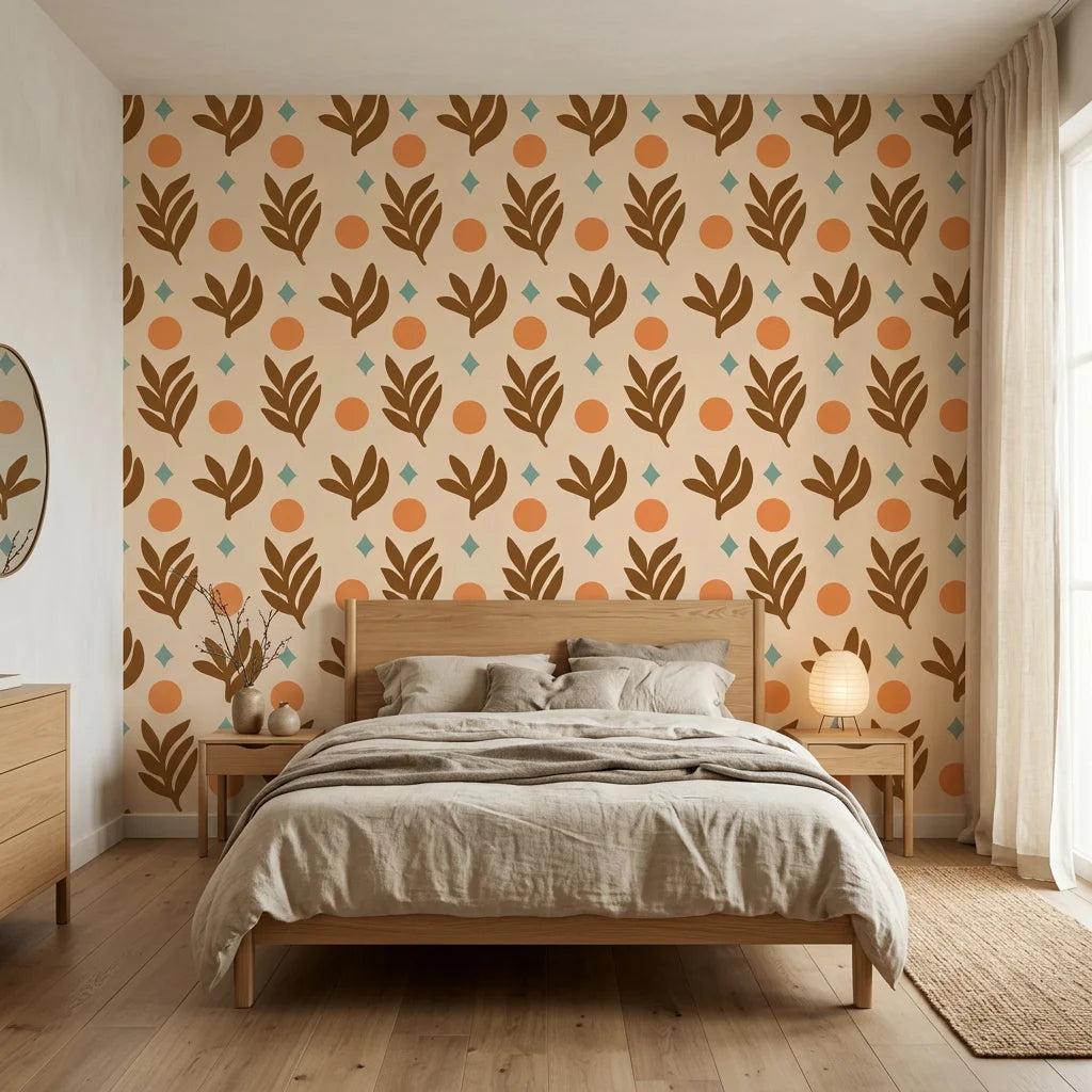 Spice &amp; Frond warm terracotta leaf adding character to a cozy bedroom