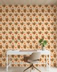 Spice & Frond warm terracotta leaf as a feature wall in a bright home office