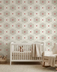 Textured linen Nordic snowflake medallion peel and stick wallpaper - Star Petal adding character to a bedroom