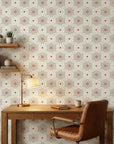 Textured linen Nordic snowflake medallion peel and stick wallpaper - Star Petal as a feature wall in an office