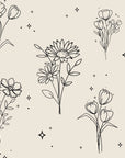 Matte black line art floral peel and stick wallpaper on ivory - Star & Petal