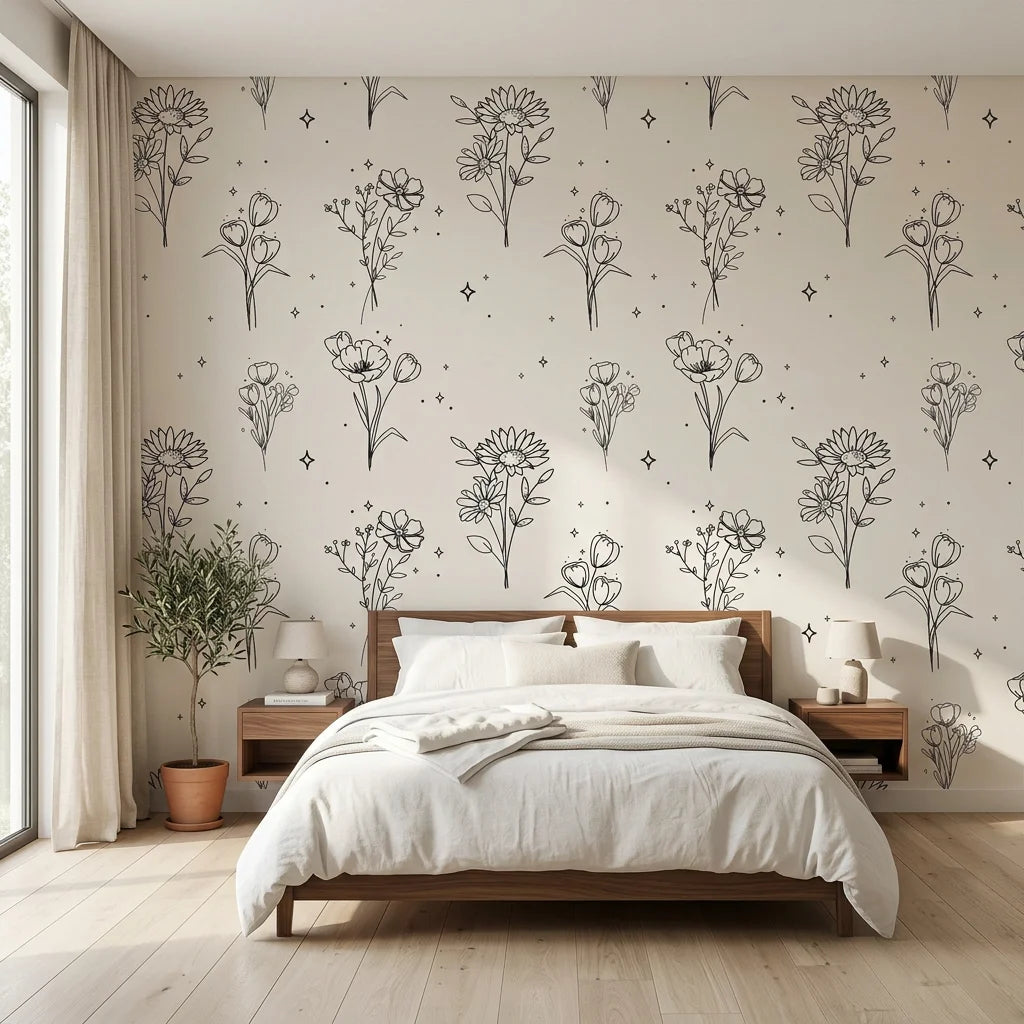 Star &amp; Petal elegant line art floral adding character to a cozy bedroom
