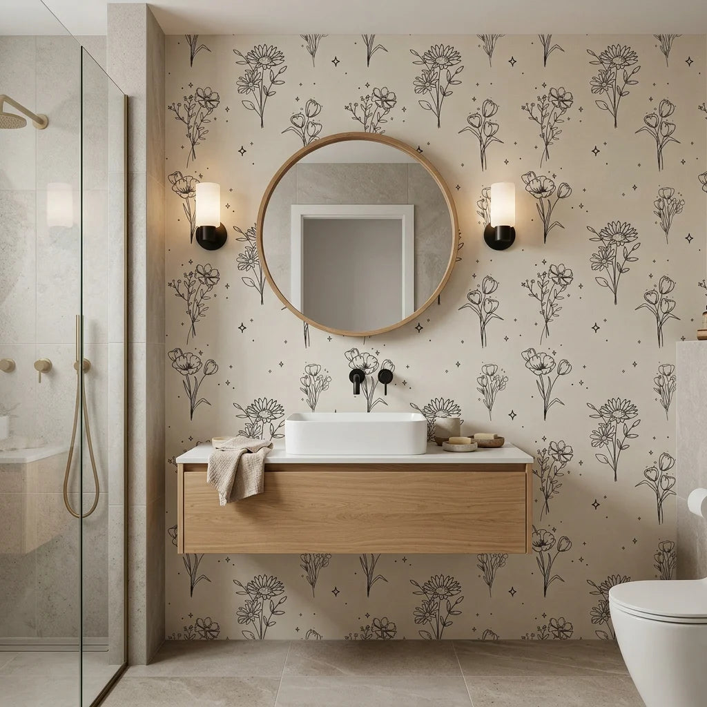 Star &amp; Petal elegant line art floral creating ambiance in a serene bathroom