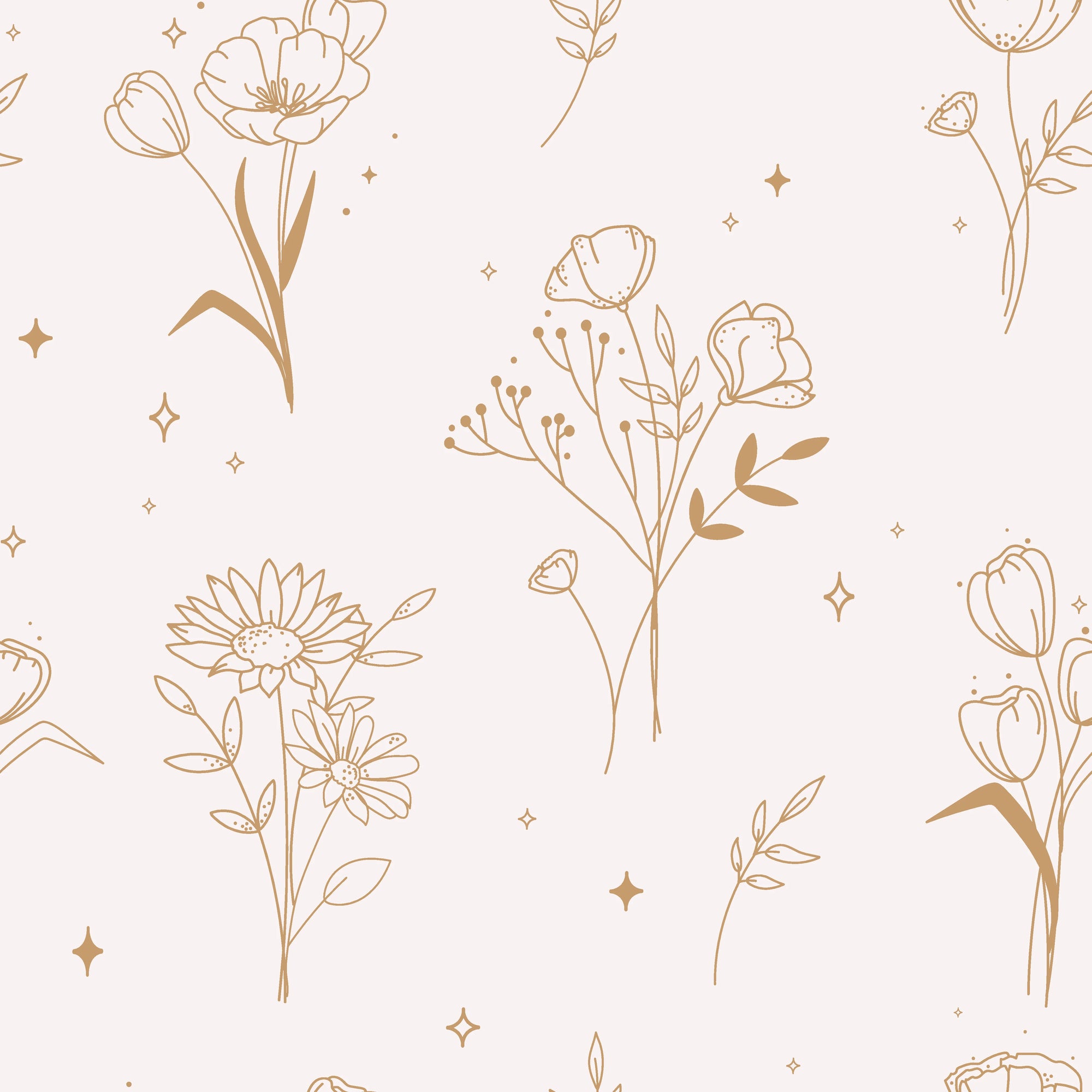 Textured golden wildflower and star peel and stick wallpaper - Stardust Field